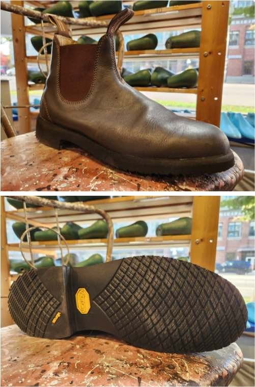 Blundstone rebuild with Vibram Longhaul sole, showing the boot and tread