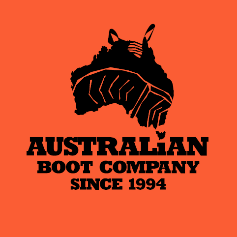Logo of Australian Boot Company featuring the outline of Australia with a boot incorporated into the design, and bold text that says 'Australian Boot Company Since 1994' on an orange background.