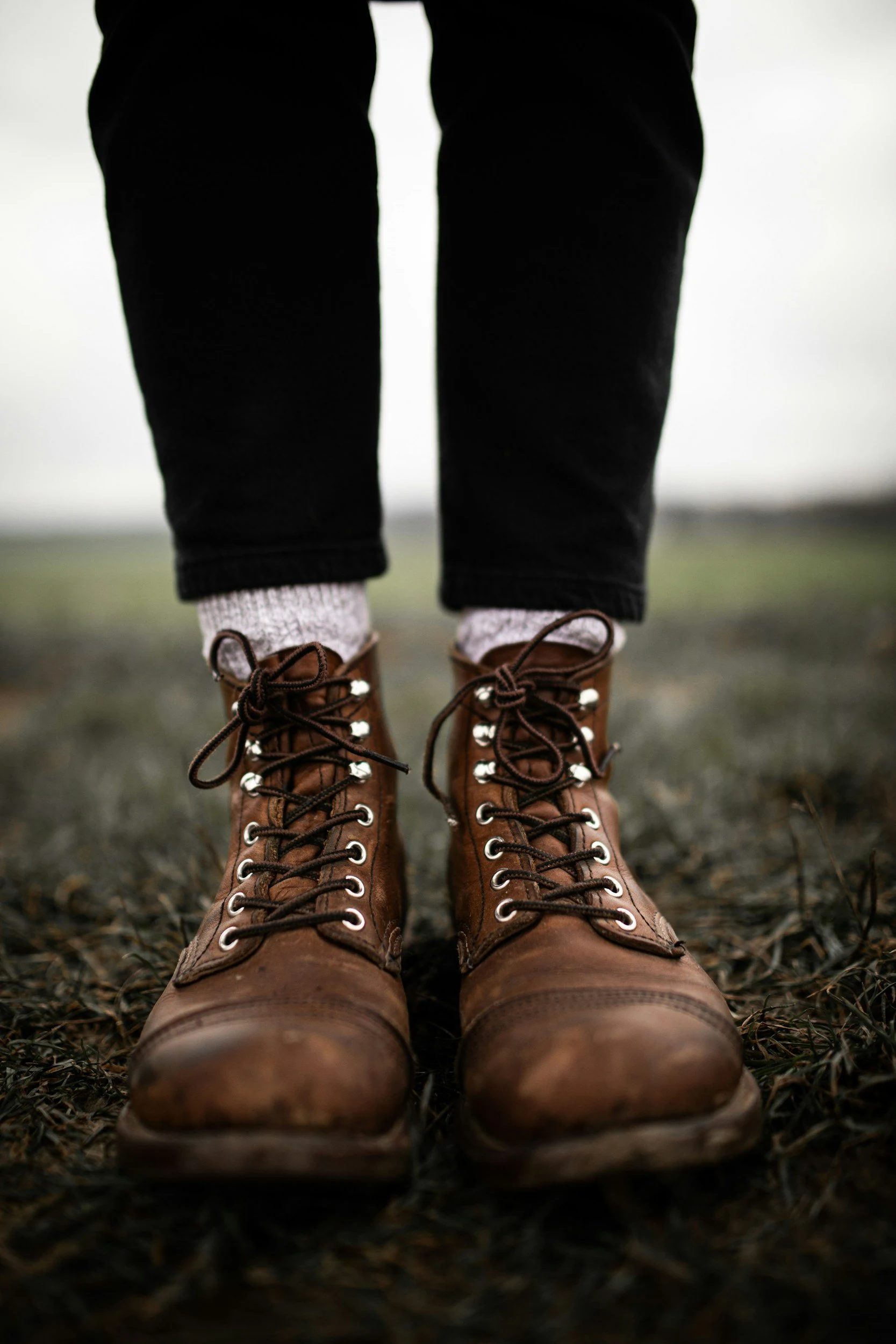 Well-worn leather hiking boots
